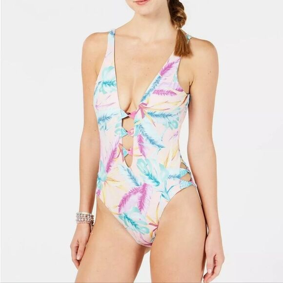 NWT Bar 3 Women's Copcabana Printed Twist Front One Piece Swimsuit - Picture 2 of 14